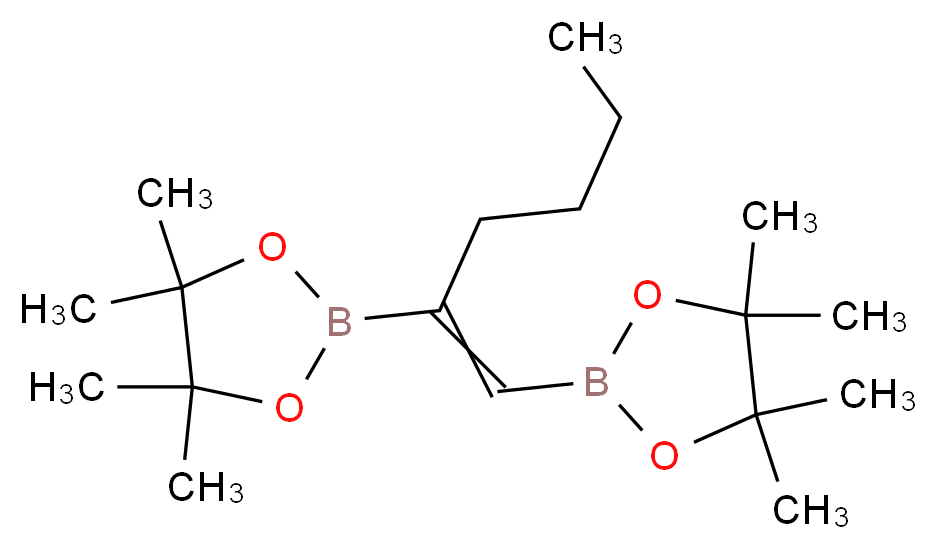 4,4,5,5-tetramethyl-2-[1-(tetramethyl-1,3,2-dioxaborolan-2-yl)hex-1-en-2-yl]-1,3,2-dioxaborolane_分子结构_CAS_185427-48-9