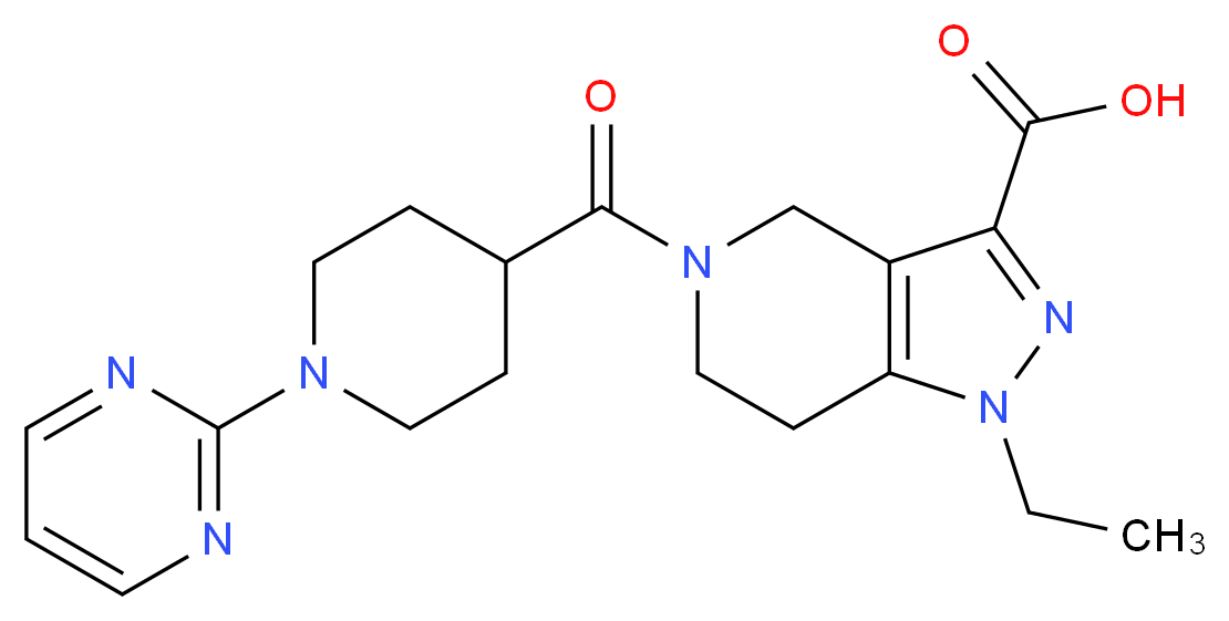 1-ethyl-5-[(1-pyrimidin-2-ylpiperidin-4-yl)carbonyl]-4,5,6,7-tetrahydro-1H-pyrazolo[4,3-c]pyridine-3-carboxylic acid_分子结构_CAS_)