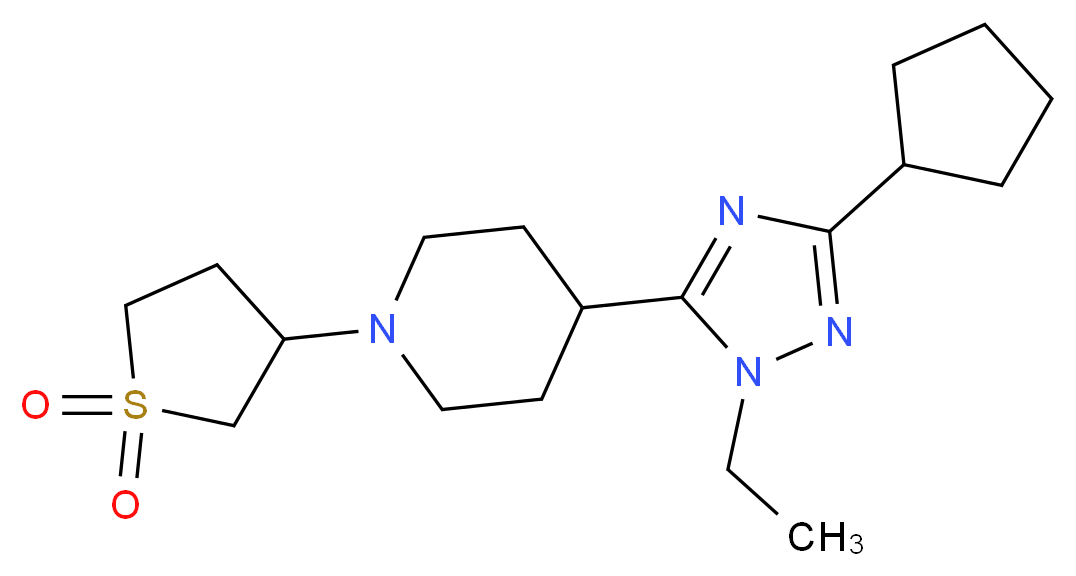 4-(3-cyclopentyl-1-ethyl-1H-1,2,4-triazol-5-yl)-1-(1,1-dioxidotetrahydro-3-thienyl)piperidine_分子结构_CAS_)
