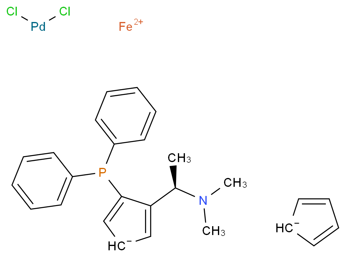 二氯[(R)-N,N-二甲基-1-[(S)-2-(二苯基膦)二茂铁基]乙胺]钯(II)_分子结构_CAS_76374-09-9)