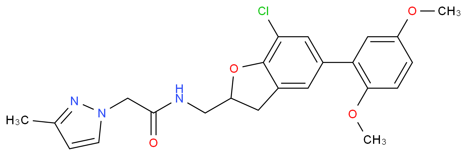 N-{[7-chloro-5-(2,5-dimethoxyphenyl)-2,3-dihydro-1-benzofuran-2-yl]methyl}-2-(3-methyl-1H-pyrazol-1-yl)acetamide_分子结构_CAS_)