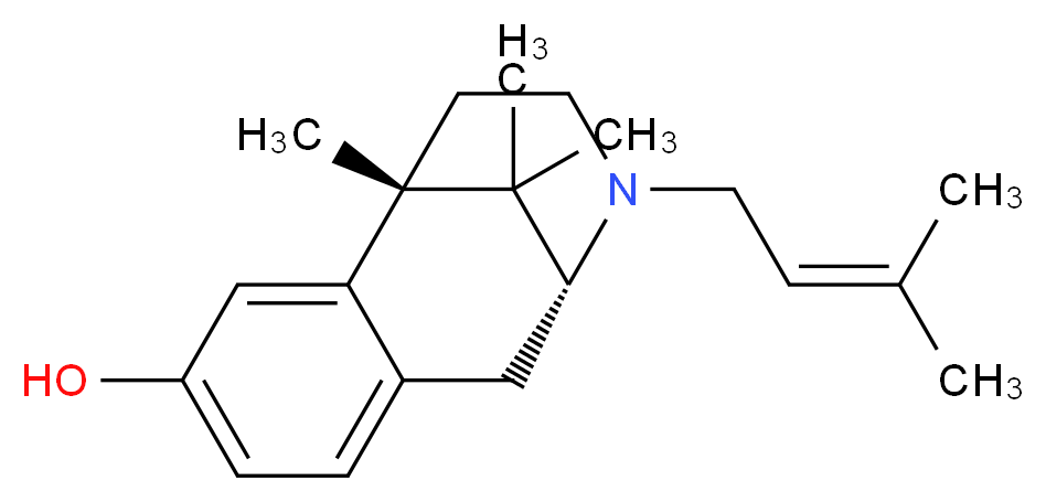 (1S,9R)-1,13,13-trimethyl-10-(3-methylbut-2-en-1-yl)-10-azatricyclo[7.3.1.0<sup>2</sup>,<sup>7</sup>]trideca-2,4,6-trien-4-ol_分子结构_CAS_57653-28-8
