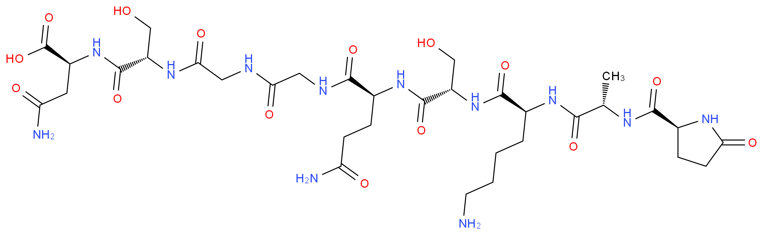 (2S)-2-[(2S)-2-(2-{2-[(2S)-2-[(2S)-2-[(2S)-6-amino-2-[(2S)-2-{[(2S)-5-oxopyrrolidin-2-yl]formamido}propanamido]hexanamido]-3-hydroxypropanamido]-4-carbamoylbutanamido]acetamido}acetamido)-3-hydroxypropanamido]-3-carbamoylpropanoic acid_分子结构_CAS_63958-90-7