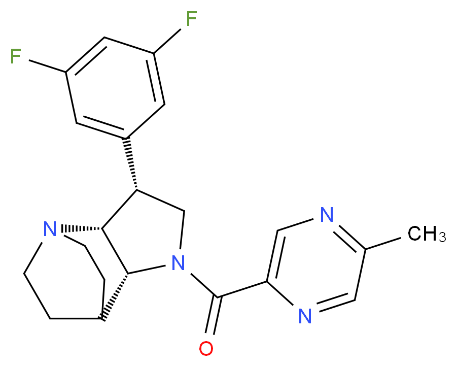 (3R*,3aR*,7aR*)-3-(3,5-difluorophenyl)-1-[(5-methylpyrazin-2-yl)carbonyl]octahydro-4,7-ethanopyrrolo[3,2-b]pyridine_分子结构_CAS_)
