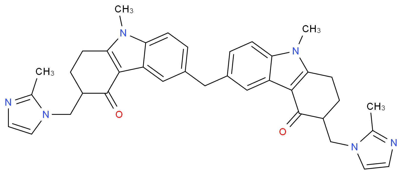 6,6'-Methylenebis[(3RS)-9-methyl-3-[(2-methyl-1H-imidazol-1-yl)methyl]-1,2,3,9-tetrahydro-4H-carbazol-4-one(Ondansetron Impurity B)_分子结构_CAS_1076198-52-1)