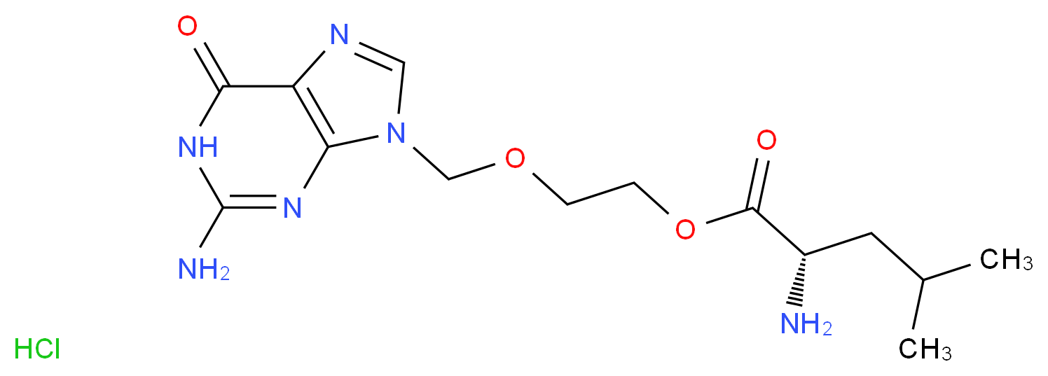 2-[(2-amino-6-oxo-6,9-dihydro-1H-purin-9-yl)methoxy]ethyl (2S)-2-amino-4-methylpentanoate hydrochloride_分子结构_CAS_142963-69-7