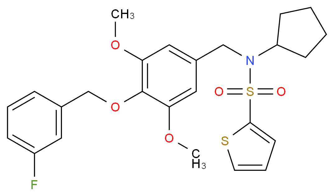 N-cyclopentyl-N-{4-[(3-fluorobenzyl)oxy]-3,5-dimethoxybenzyl}-2-thiophenesulfonamide_分子结构_CAS_)