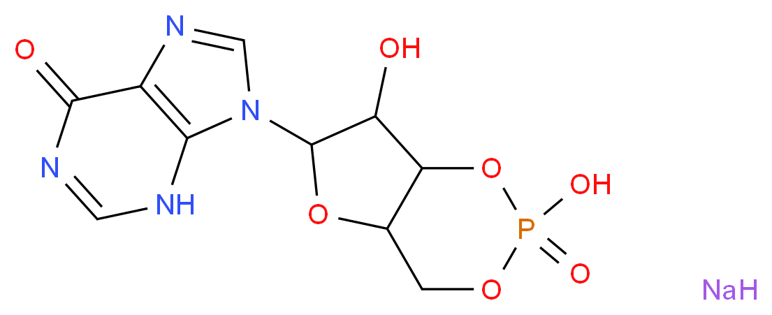 9-{2,7-dihydroxy-2-oxo-hexahydro-1,3,5,2λ<sup>5</sup>-furo[3,2-d][1,3,2λ<sup>5</sup>]dioxaphosphinin-6-yl}-6,9-dihydro-3H-purin-6-one sodium_分子结构_CAS_41092-64-2