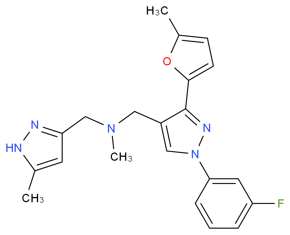1-[1-(3-fluorophenyl)-3-(5-methyl-2-furyl)-1H-pyrazol-4-yl]-N-methyl-N-[(5-methyl-1H-pyrazol-3-yl)methyl]methanamine_分子结构_CAS_)