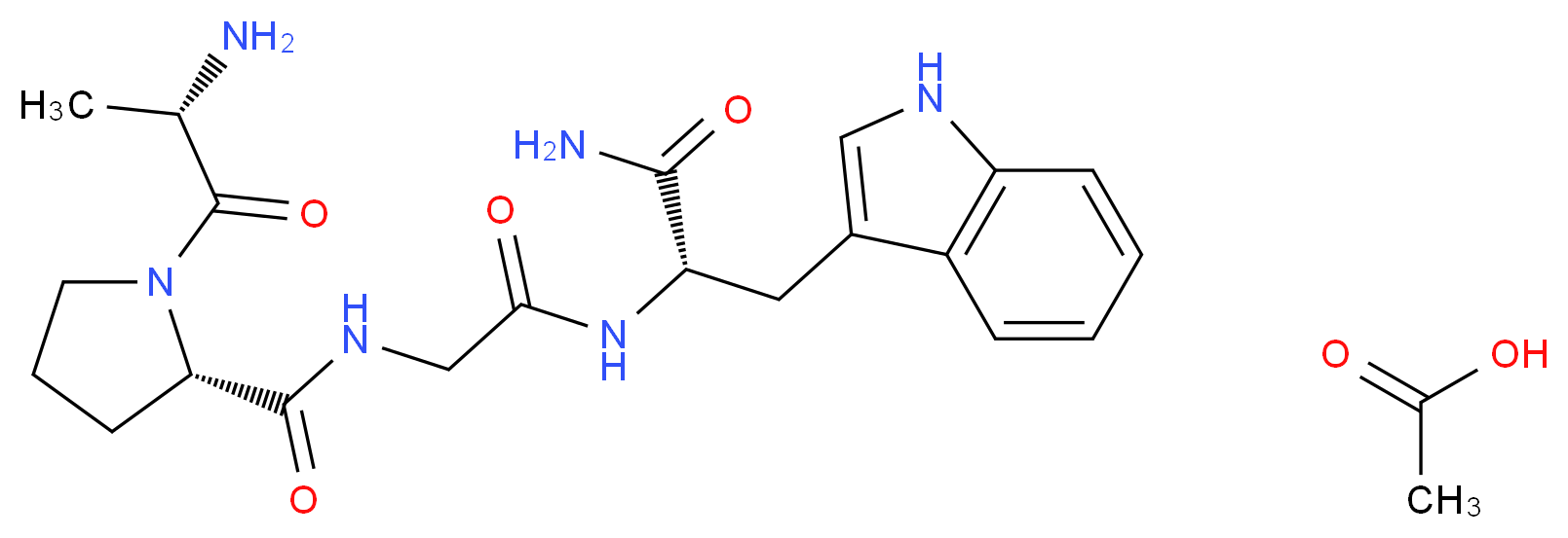 (2S)-2-(2-{[(2S)-1-[(2S)-2-aminopropanoyl]pyrrolidin-2-yl]formamido}acetamido)-3-(1H-indol-3-yl)propanamide; acetic acid_分子结构_CAS_144110-40-7