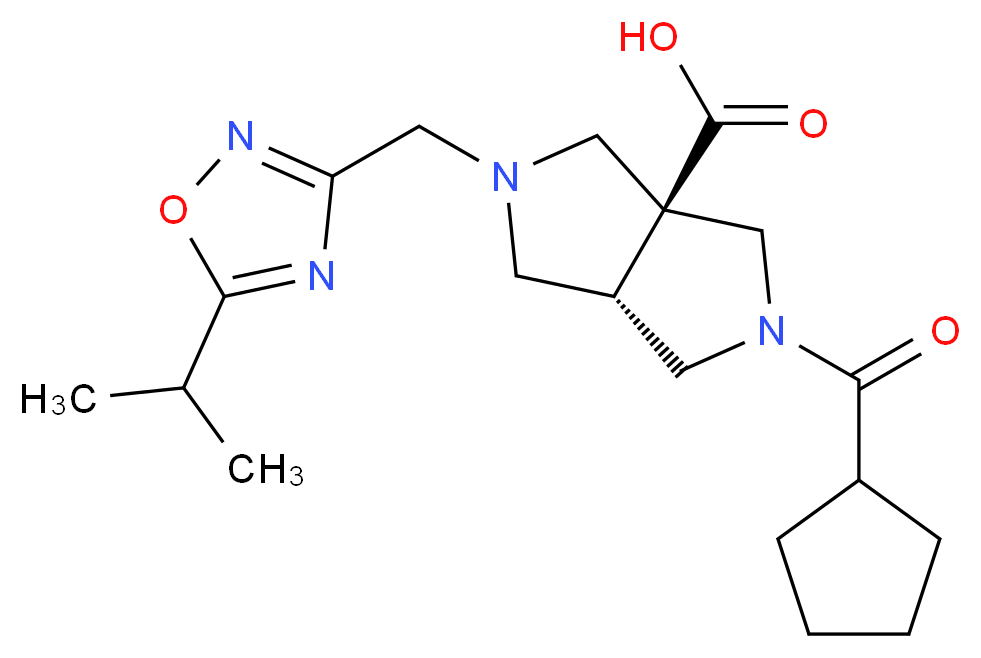 (3aS*,6aS*)-2-(cyclopentylcarbonyl)-5-[(5-isopropyl-1,2,4-oxadiazol-3-yl)methyl]hexahydropyrrolo[3,4-c]pyrrole-3a(1H)-carboxylic acid_分子结构_CAS_)
