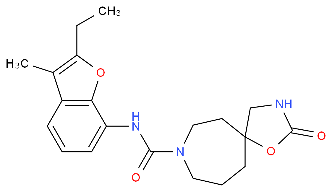 N-(2-ethyl-3-methyl-1-benzofuran-7-yl)-2-oxo-1-oxa-3,8-diazaspiro[4.6]undecane-8-carboxamide_分子结构_CAS_)