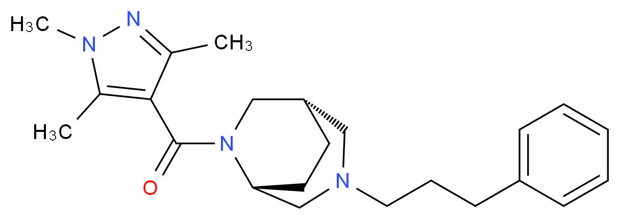 (1S*,5R*)-3-(3-phenylpropyl)-6-[(1,3,5-trimethyl-1H-pyrazol-4-yl)carbonyl]-3,6-diazabicyclo[3.2.2]nonane_分子结构_CAS_)