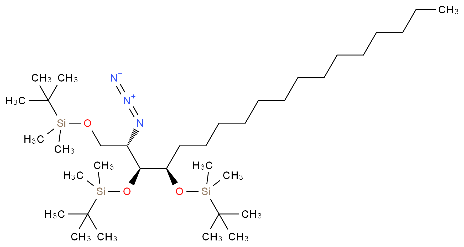 (5R,6S,7S)-7-azido-6-[(tert-butyldimethylsilyl)oxy]-2,2,3,3,10,10,11,11-octamethyl-5-tetradecyl-4,9-dioxa-3,10-disiladodecane_分子结构_CAS_1256376-20-1