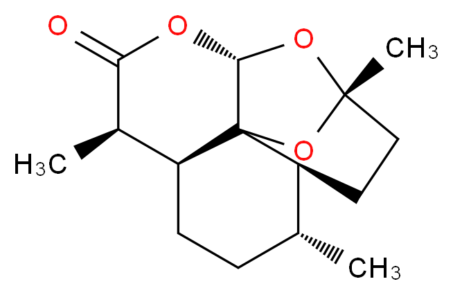 (1R,4S,5R,8S,9R,12S)-1,5,9-trimethyl-11,14,15-trioxatetracyclo[10.2.1.0<sup>4</sup>,<sup>1</sup><sup>3</sup>.0<sup>8</sup>,<sup>1</sup><sup>3</sup>]pentadecan-10-one_分子结构_CAS_72826-63-2