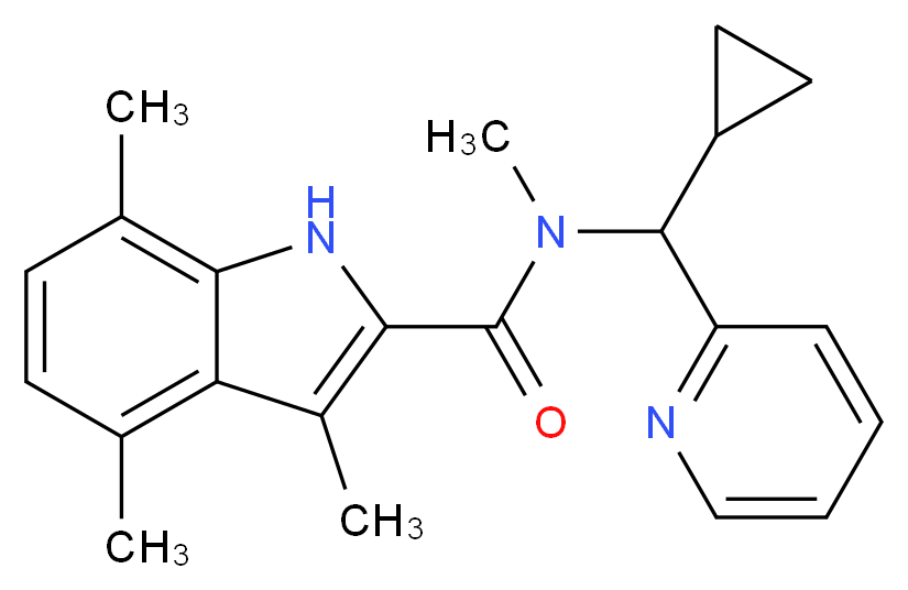 N-[cyclopropyl(2-pyridinyl)methyl]-N,3,4,7-tetramethyl-1H-indole-2-carboxamide_分子结构_CAS_)