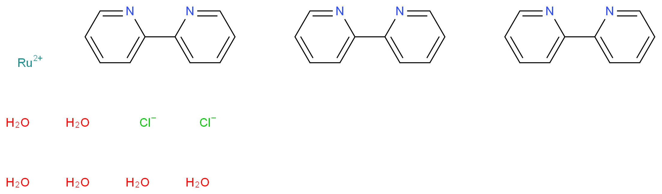 ruthenium(2+) ion tris(2-(pyridin-2-yl)pyridine) hexahydrate dichloride_分子结构_CAS_50525-27-4