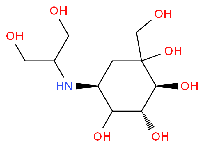 (2S,3R,5S)-5-[(1,3-dihydroxypropan-2-yl)amino]-1-(hydroxymethyl)cyclohexane-1,2,3,4-tetrol_分子结构_CAS_83480-29-9