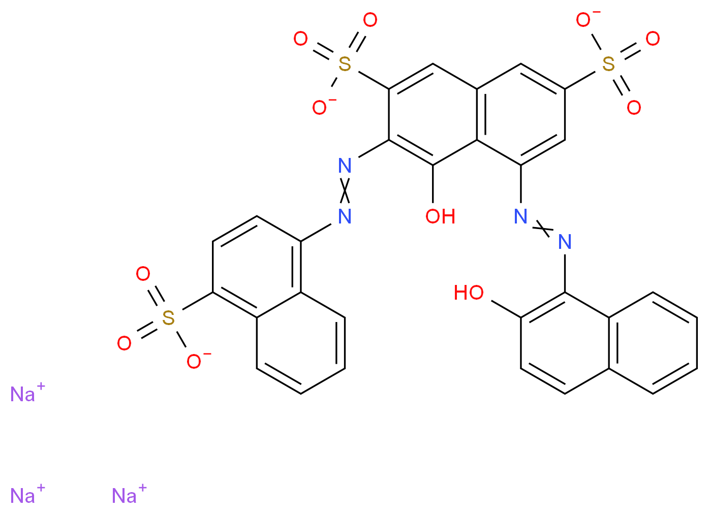 trisodium 4-hydroxy-5-[2-(2-hydroxynaphthalen-1-yl)diazen-1-yl]-3-[2-(4-sulfonatonaphthalen-1-yl)diazen-1-yl]naphthalene-2,7-disulfonate_分子结构_CAS_3682-47-1