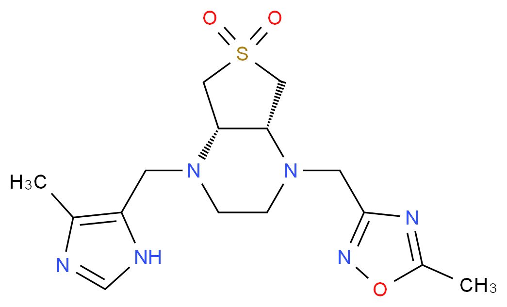 (4aR*,7aS*)-1-[(4-methyl-1H-imidazol-5-yl)methyl]-4-[(5-methyl-1,2,4-oxadiazol-3-yl)methyl]octahydrothieno[3,4-b]pyrazine 6,6-dioxide_分子结构_CAS_)