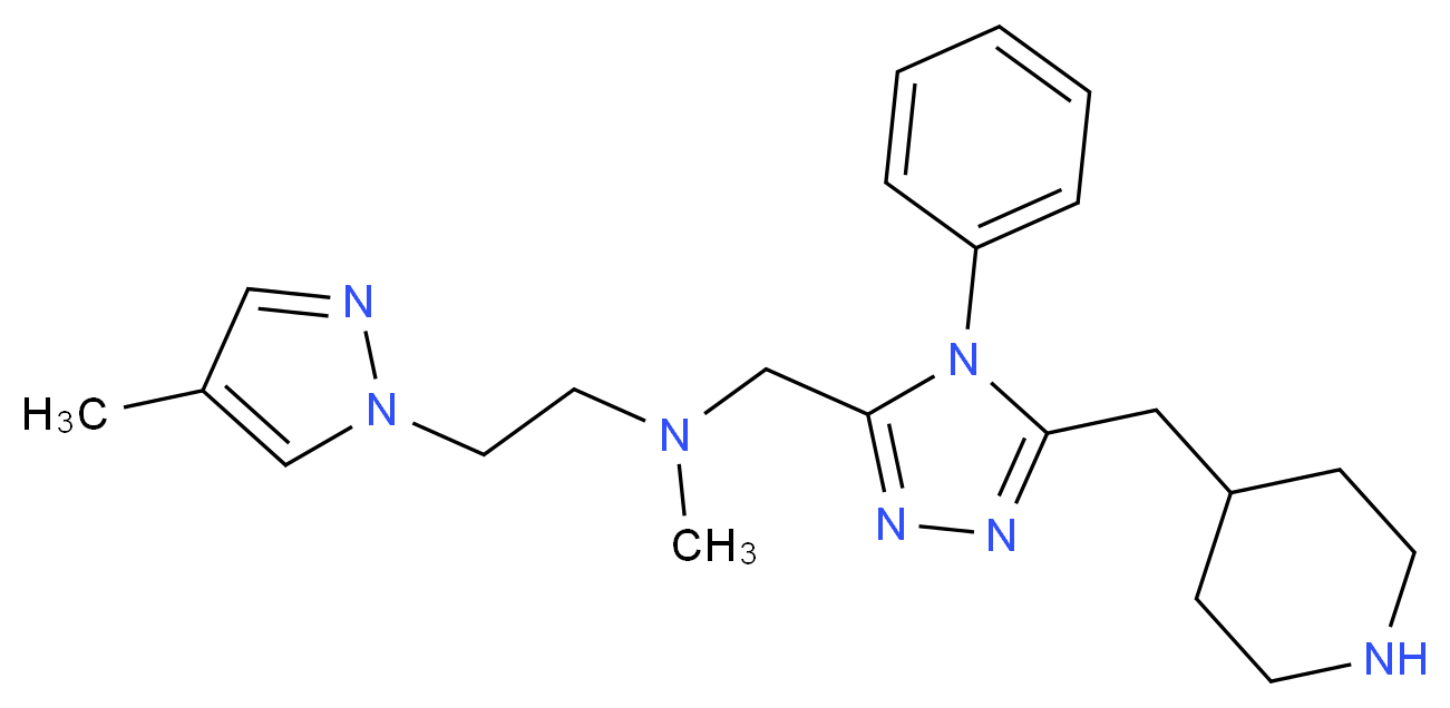 N-methyl-2-(4-methyl-1H-pyrazol-1-yl)-N-{[4-phenyl-5-(piperidin-4-ylmethyl)-4H-1,2,4-triazol-3-yl]methyl}ethanamine_分子结构_CAS_)