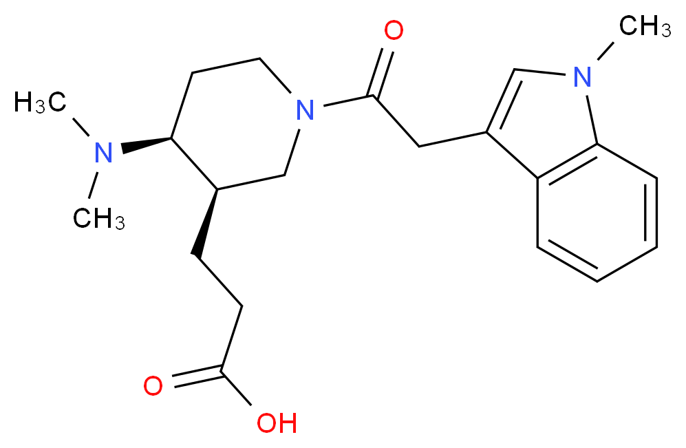 3-{(3R*,4S*)-4-(dimethylamino)-1-[(1-methyl-1H-indol-3-yl)acetyl]piperidin-3-yl}propanoic acid_分子结构_CAS_)