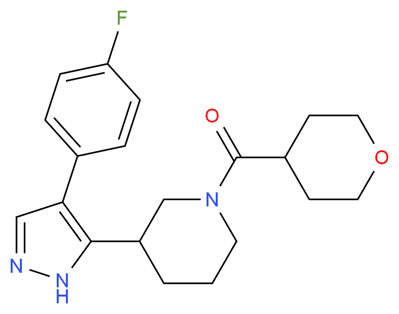3-[4-(4-fluorophenyl)-1H-pyrazol-5-yl]-1-(tetrahydro-2H-pyran-4-ylcarbonyl)piperidine_分子结构_CAS_)