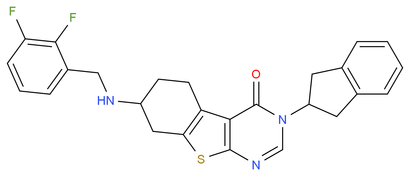 7-[(2,3-difluorobenzyl)amino]-3-(2,3-dihydro-1H-inden-2-yl)-5,6,7,8-tetrahydro[1]benzothieno[2,3-d]pyrimidin-4(3H)-one_分子结构_CAS_)