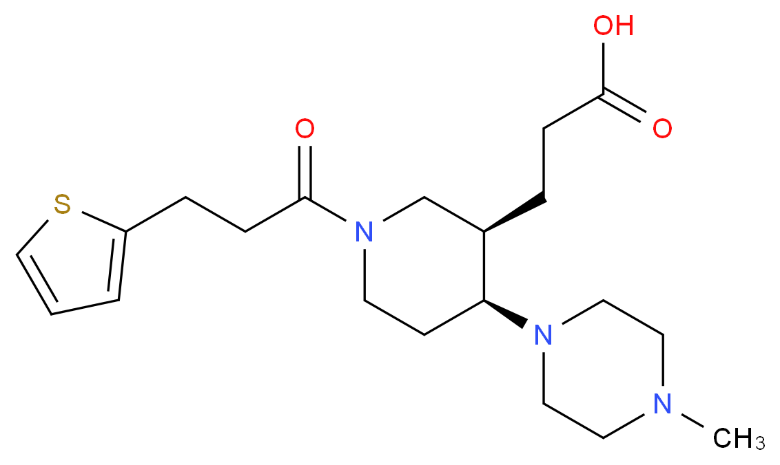 3-{(3R*,4S*)-4-(4-methylpiperazin-1-yl)-1-[3-(2-thienyl)propanoyl]piperidin-3-yl}propanoic acid_分子结构_CAS_)