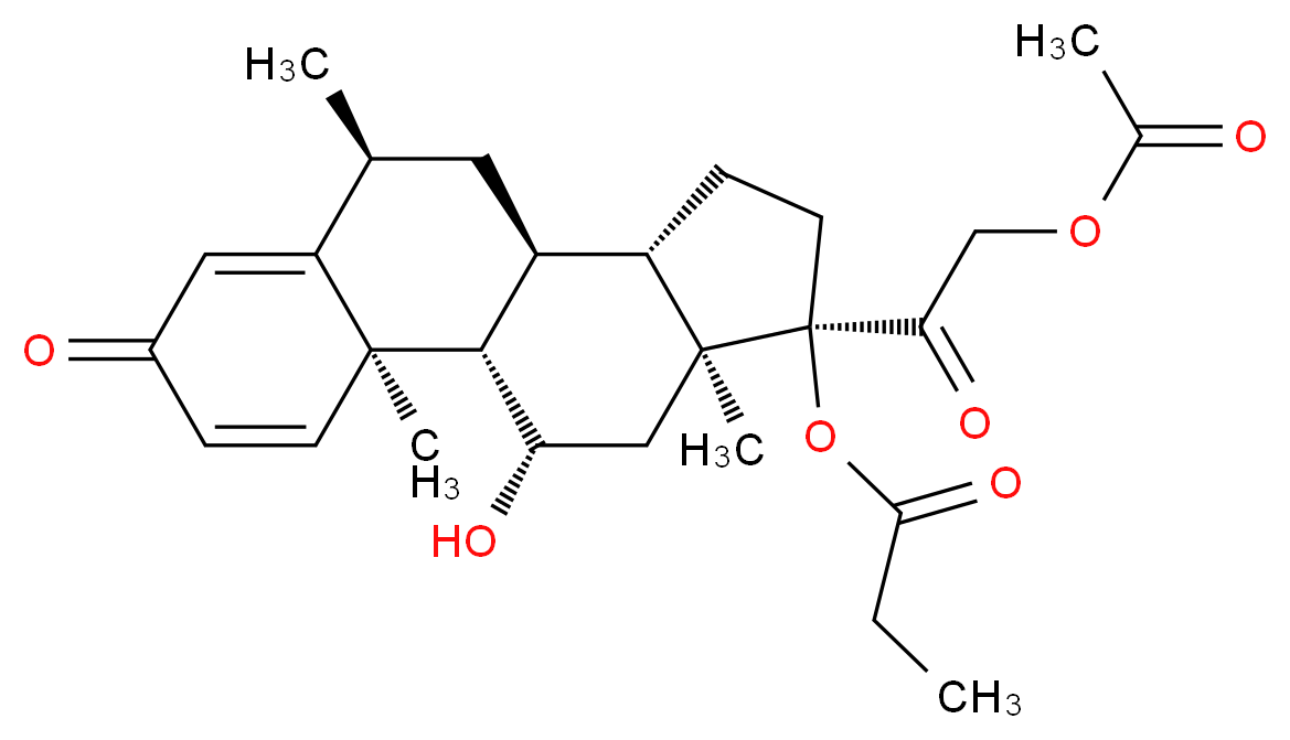 (1S,2R,8S,10S,11S,14R,15S,17S)-14-[2-(acetyloxy)acetyl]-17-hydroxy-2,8,15-trimethyl-5-oxotetracyclo[8.7.0.0<sup>2</sup>,<sup>7</sup>.0<sup>1</sup><sup>1</sup>,<sup>1</sup><sup>5</sup>]heptadeca-3,6-dien-14-yl propanoate_分子结构_CAS_86401-95-8