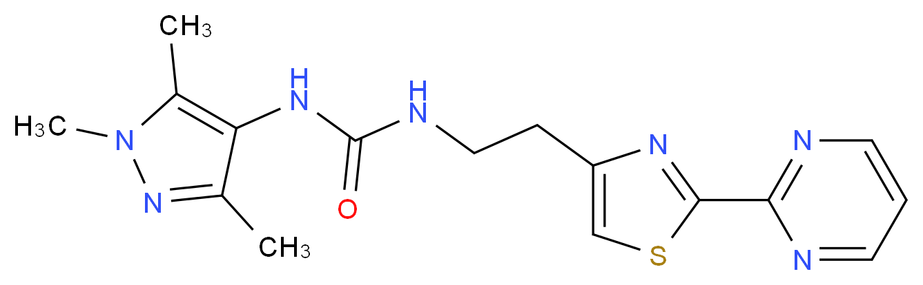 N-[2-(2-pyrimidin-2-yl-1,3-thiazol-4-yl)ethyl]-N'-(1,3,5-trimethyl-1H-pyrazol-4-yl)urea_分子结构_CAS_)