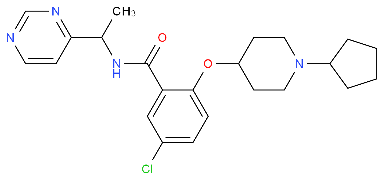 5-chloro-2-[(1-cyclopentyl-4-piperidinyl)oxy]-N-[1-(4-pyrimidinyl)ethyl]benzamide_分子结构_CAS_)