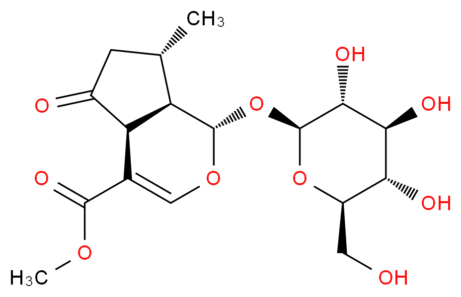 methyl (1S,4aS,7S,7aR)-7-methyl-5-oxo-1-{[(2S,3R,4S,5S,6R)-3,4,5-trihydroxy-6-(hydroxymethyl)oxan-2-yl]oxy}-1H,4aH,5H,6H,7H,7aH-cyclopenta[c]pyran-4-carboxylate_分子结构_CAS_548-37-8