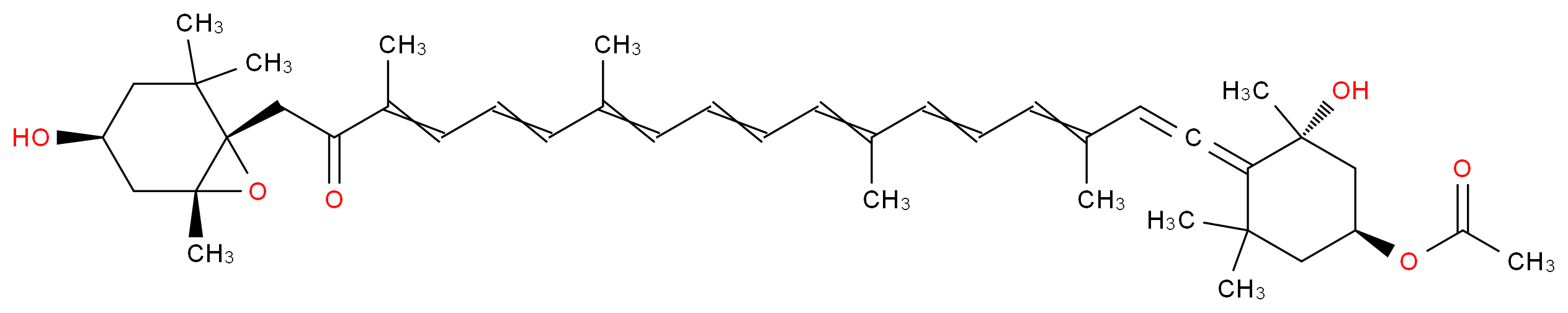 (1S,3R)-3-hydroxy-4-{18-[(1S,4S,6R)-4-hydroxy-2,2,6-trimethyl-7-oxabicyclo[4.1.0]heptan-1-yl]-3,7,12,16-tetramethyl-17-oxooctadeca-1,3,5,7,9,11,13,15-octaen-1-ylidene}-3,5,5-trimethylcyclohexyl acetate_分子结构_CAS_3351-86-8