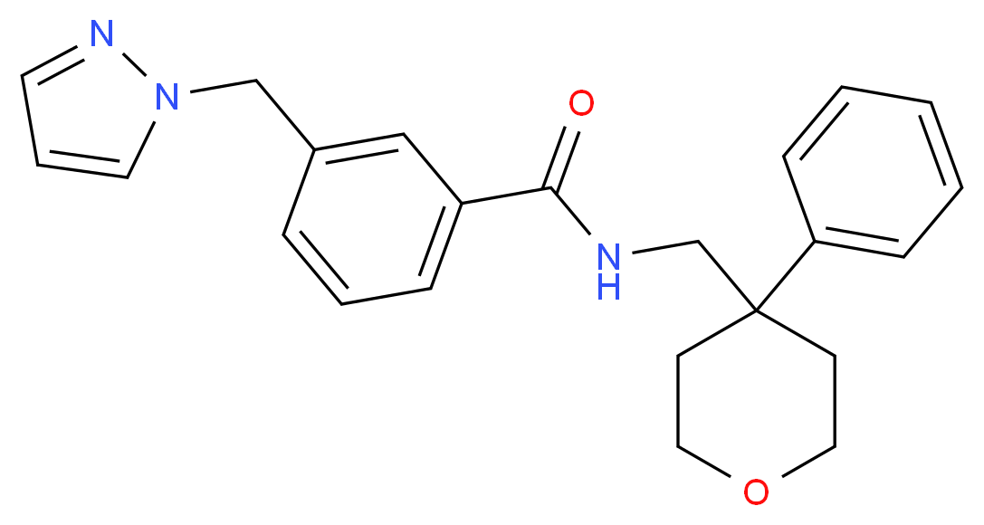 N-[(4-phenyltetrahydro-2H-pyran-4-yl)methyl]-3-(1H-pyrazol-1-ylmethyl)benzamide_分子结构_CAS_)
