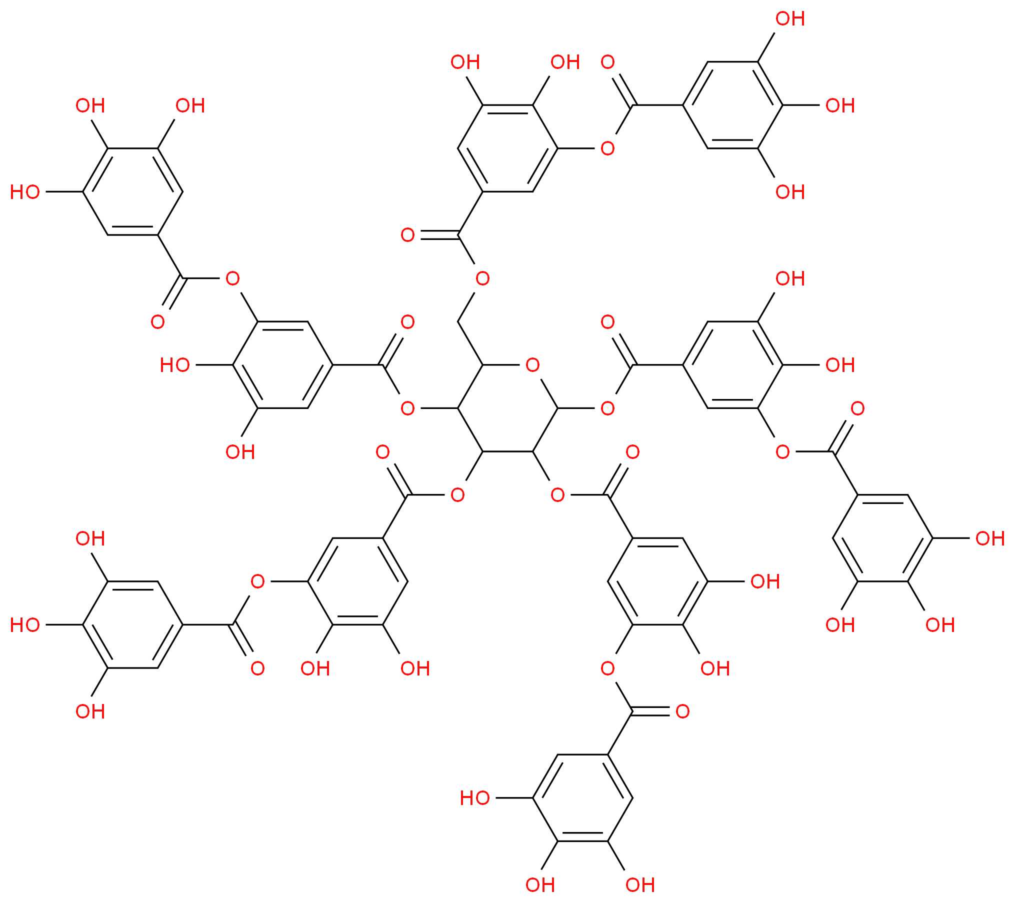 2,3-dihydroxy-5-[({3,4,5,6-tetrakis[3,4-dihydroxy-5-(3,4,5-trihydroxybenzoyloxy)benzoyloxy]oxan-2-yl}methoxy)carbonyl]phenyl 3,4,5-trihydroxybenzoate_分子结构_CAS_1401-55-4