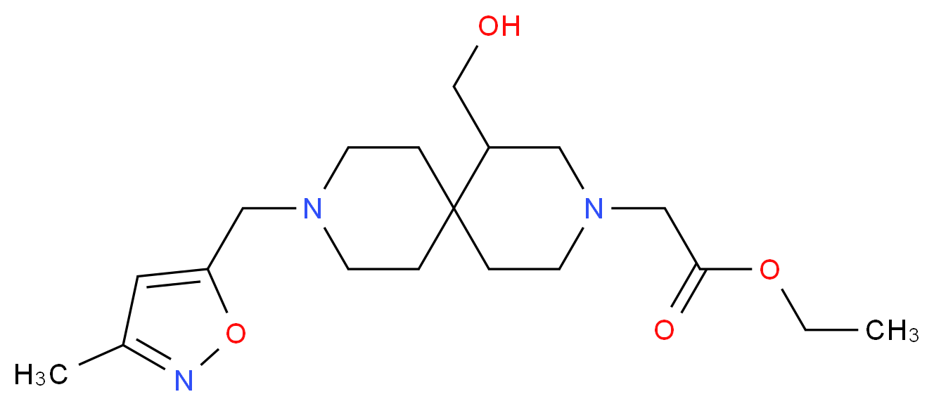 ethyl {1-(hydroxymethyl)-9-[(3-methylisoxazol-5-yl)methyl]-3,9-diazaspiro[5.5]undec-3-yl}acetate_分子结构_CAS_)