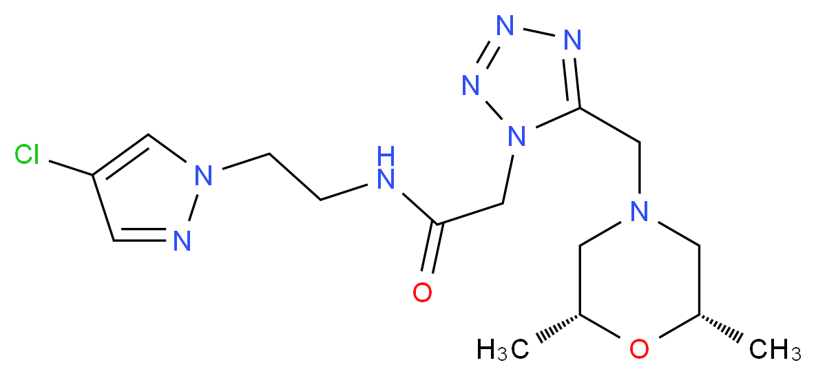 N-[2-(4-chloro-1H-pyrazol-1-yl)ethyl]-2-(5-{[(2R*,6S*)-2,6-dimethylmorpholin-4-yl]methyl}-1H-tetrazol-1-yl)acetamide_分子结构_CAS_)