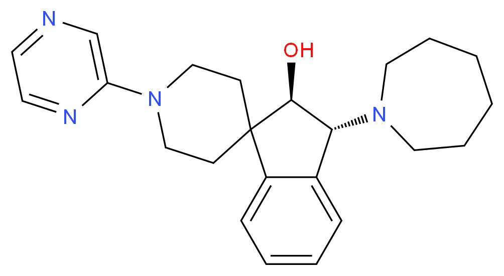 (2R*,3R*)-3-(1-azepanyl)-1'-(2-pyrazinyl)-2,3-dihydrospiro[indene-1,4'-piperidin]-2-ol_分子结构_CAS_)