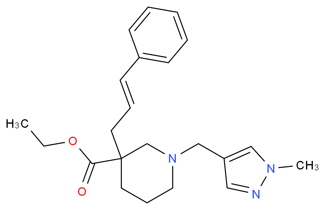 ethyl 1-[(1-methyl-1H-pyrazol-4-yl)methyl]-3-[(2E)-3-phenyl-2-propen-1-yl]-3-piperidinecarboxylate_分子结构_CAS_)