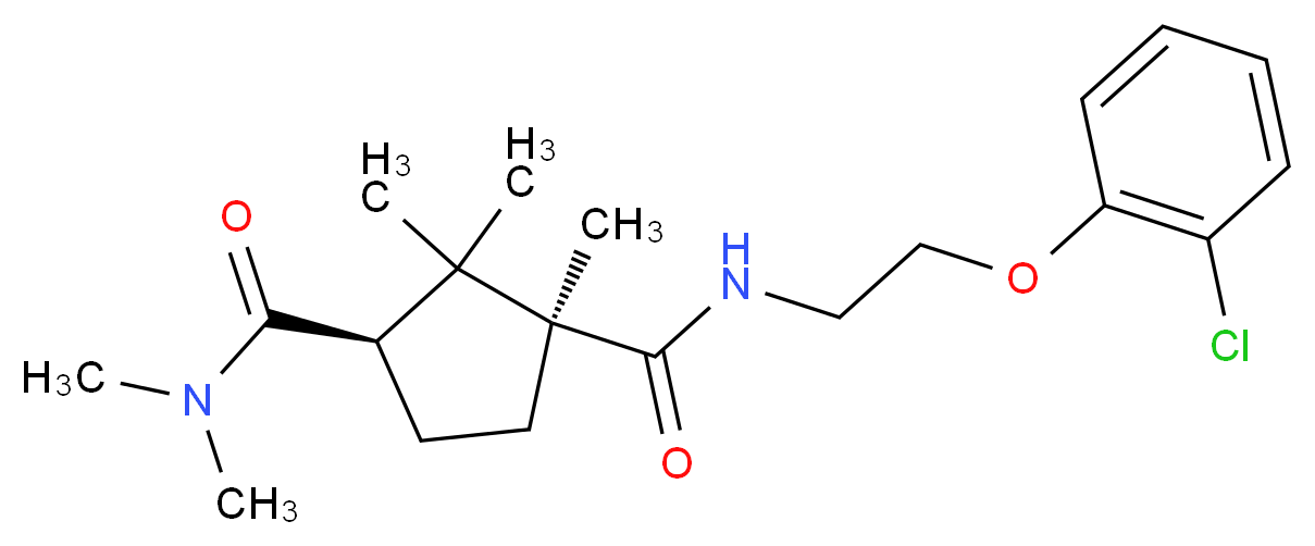 (1S*,3R*)-N~1~-[2-(2-chlorophenoxy)ethyl]-N~3~,N~3~,1,2,2-pentamethyl-1,3-cyclopentanedicarboxamide_分子结构_CAS_)