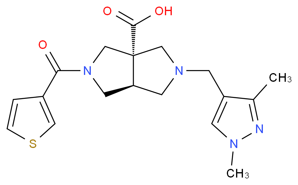 (3aS*,6aS*)-2-[(1,3-dimethyl-1H-pyrazol-4-yl)methyl]-5-(3-thienylcarbonyl)hexahydropyrrolo[3,4-c]pyrrole-3a(1H)-carboxylic acid_分子结构_CAS_)