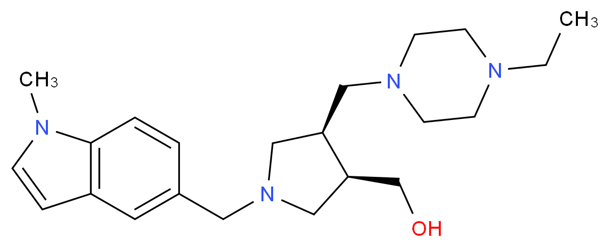 {(3R*,4S*)-4-[(4-ethylpiperazin-1-yl)methyl]-1-[(1-methyl-1H-indol-5-yl)methyl]pyrrolidin-3-yl}methanol_分子结构_CAS_)