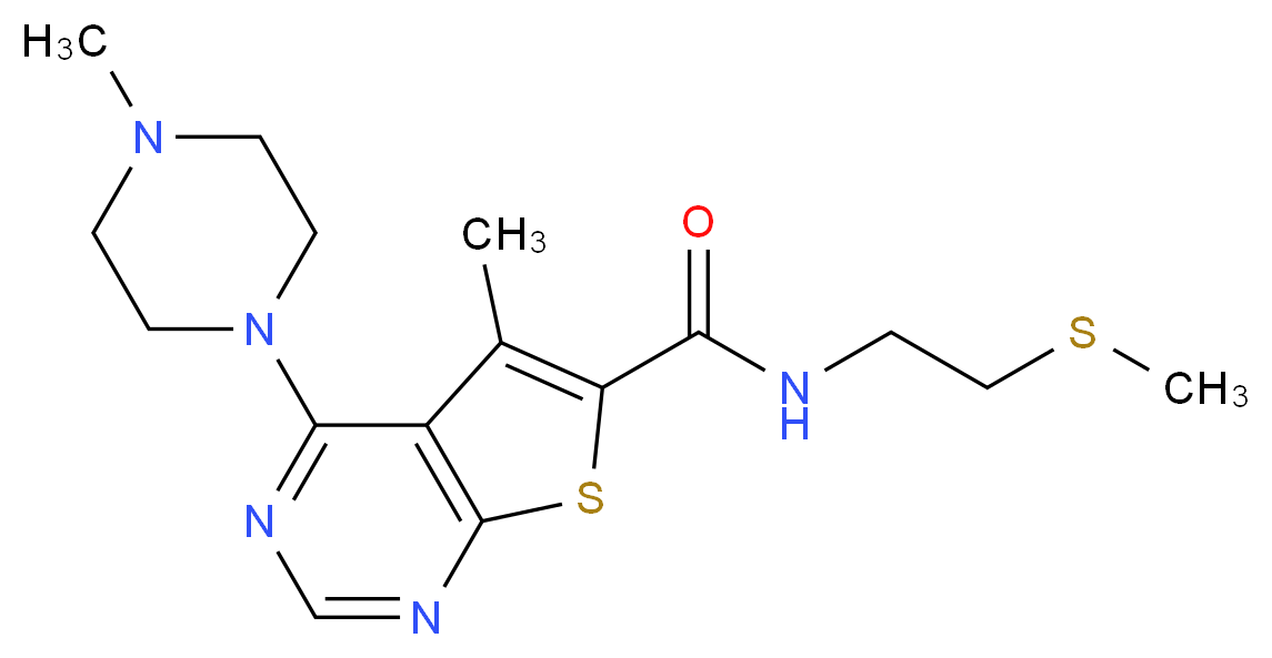 5-methyl-4-(4-methyl-1-piperazinyl)-N-[2-(methylthio)ethyl]thieno[2,3-d]pyrimidine-6-carboxamide_分子结构_CAS_)