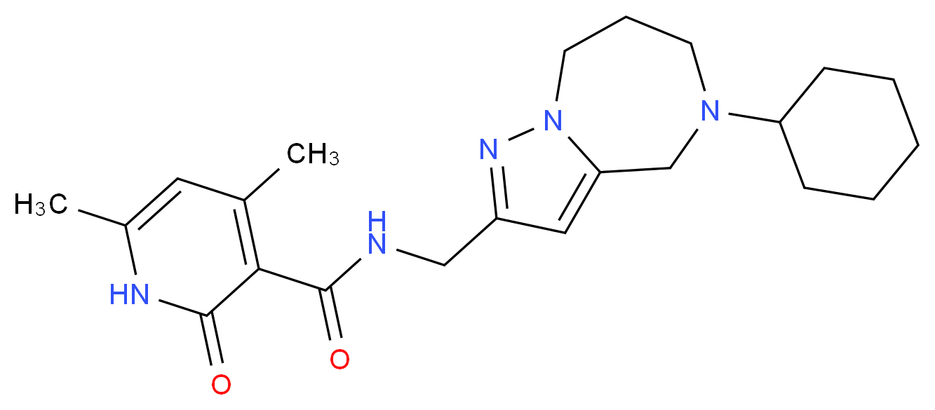 N-[(5-cyclohexyl-5,6,7,8-tetrahydro-4H-pyrazolo[1,5-a][1,4]diazepin-2-yl)methyl]-4,6-dimethyl-2-oxo-1,2-dihydropyridine-3-carboxamide_分子结构_CAS_)