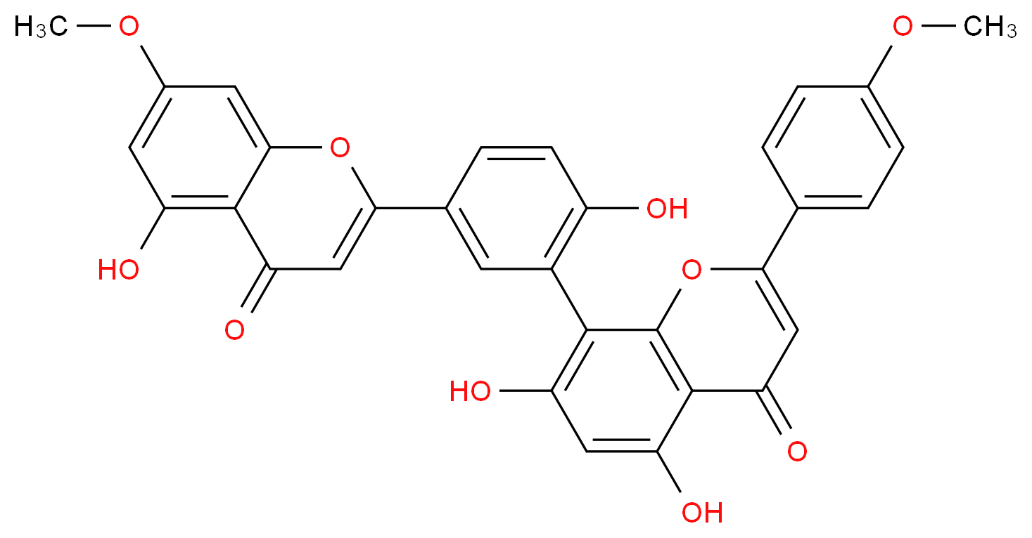 5,7-dihydroxy-8-[2-hydroxy-5-(5-hydroxy-7-methoxy-4-oxo-4H-chromen-2-yl)phenyl]-2-(4-methoxyphenyl)-4H-chromen-4-one_分子结构_CAS_23624-21-7