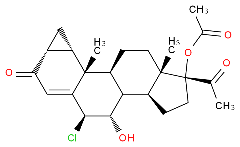 (1S,2S,3S,5R,9S,10S,11R,12S,15R,16S)-15-acetyl-9-chloro-10-hydroxy-2,16-dimethyl-6-oxopentacyclo[9.7.0.0<sup>2</sup>,<sup>8</sup>.0<sup>3</sup>,<sup>5</sup>.0<sup>1</sup><sup>2</sup>,<sup>1</sup><sup>6</sup>]octadec-7-en-15-yl acetate_分子结构_CAS_23814-84-8