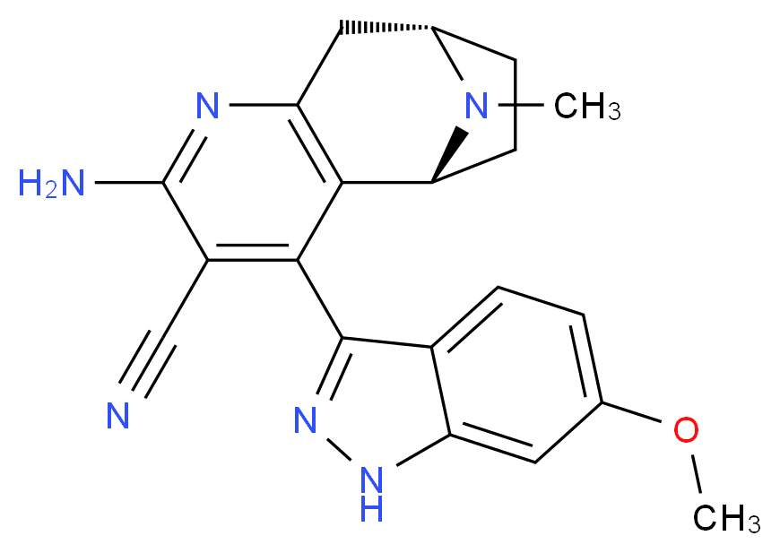 (5R*,8S*)-2-amino-4-(6-methoxy-1H-indazol-3-yl)-10-methyl-6,7,8,9-tetrahydro-5H-5,8-epiminocyclohepta[b]pyridine-3-carbonitrile_分子结构_CAS_)