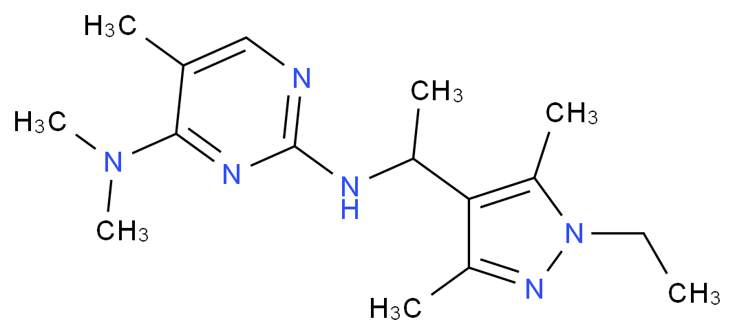 N~2~-[1-(1-ethyl-3,5-dimethyl-1H-pyrazol-4-yl)ethyl]-N~4~,N~4~,5-trimethylpyrimidine-2,4-diamine_分子结构_CAS_)