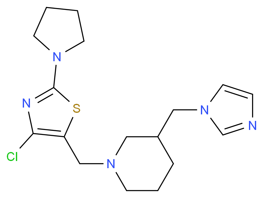 1-{[4-chloro-2-(1-pyrrolidinyl)-1,3-thiazol-5-yl]methyl}-3-(1H-imidazol-1-ylmethyl)piperidine_分子结构_CAS_)